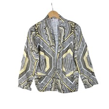 Chico's Heidi Geometric Print Shimmer Jacket size 2 Large Yellow/Gray