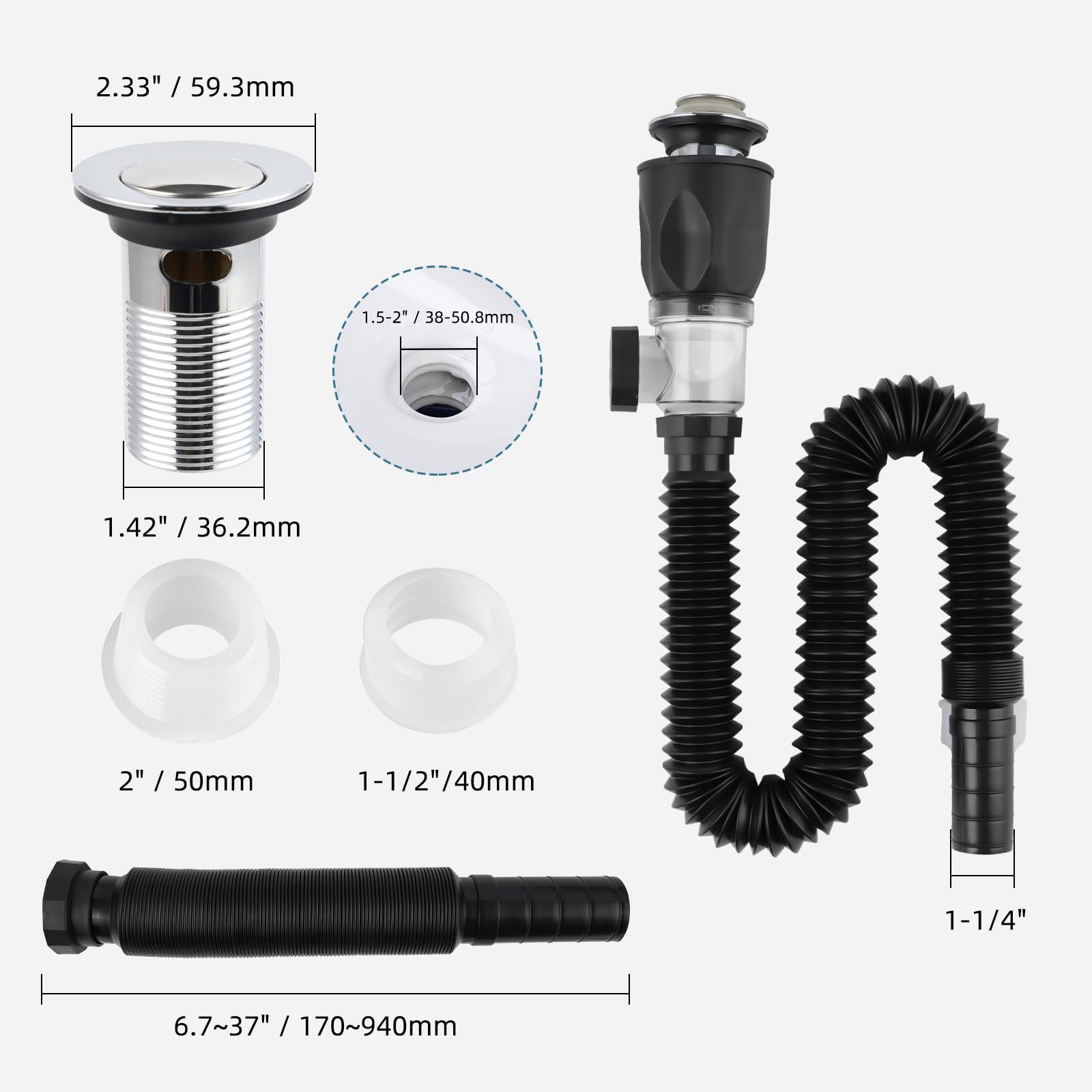 iFealClear Bathroom Sink Drain Kit, Flexible P-Trap Drain Pipe with... Fast Ship