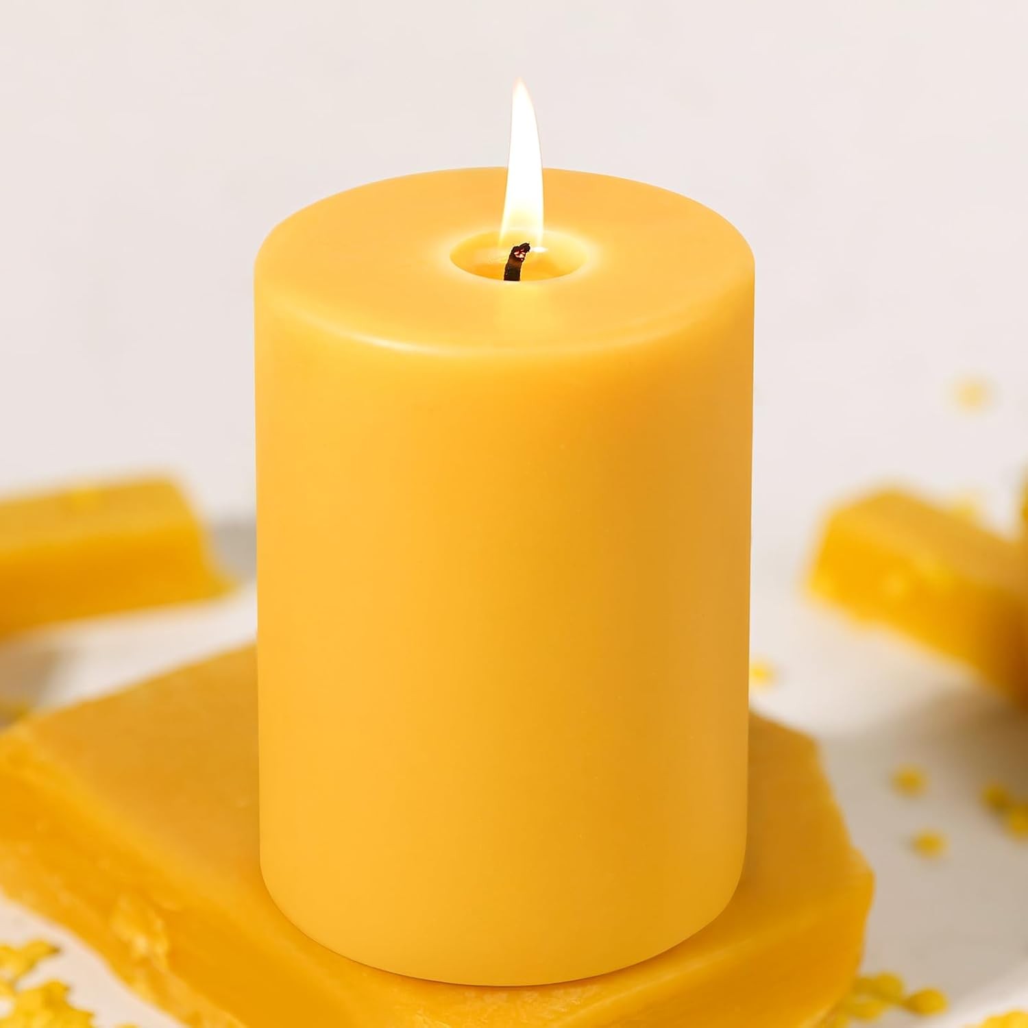 1 Packs 3" x 4" Natural Beeswax Pillar Candles,60 Hours Long