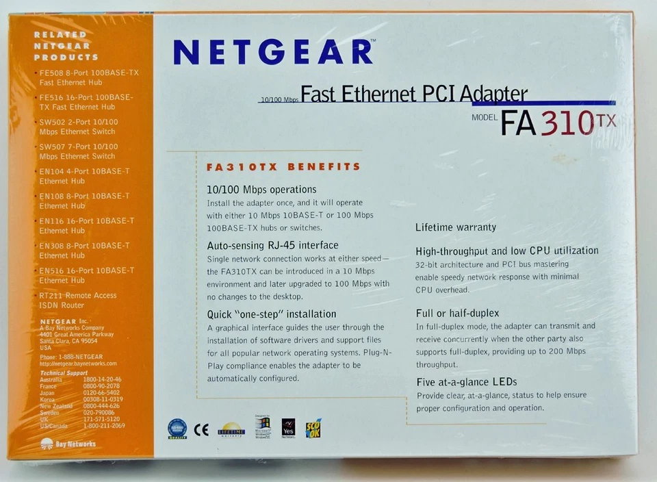 Netgear FA-310TX Fast Ethernet PCI Adapter Card 10/100 Mbps NEW FACTORY SEALED - Image 2 of 4