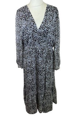 MNG Mango Damen Maxikleid Ditsy Blumen XL Langarm Taille zum Binden geraffter Saum