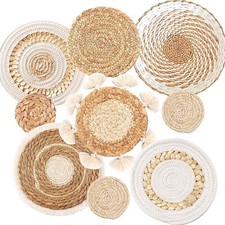 9PCS Boho Wall Baskets Set, Seagrass Rattan Wicker Basket Set, Round Handmade