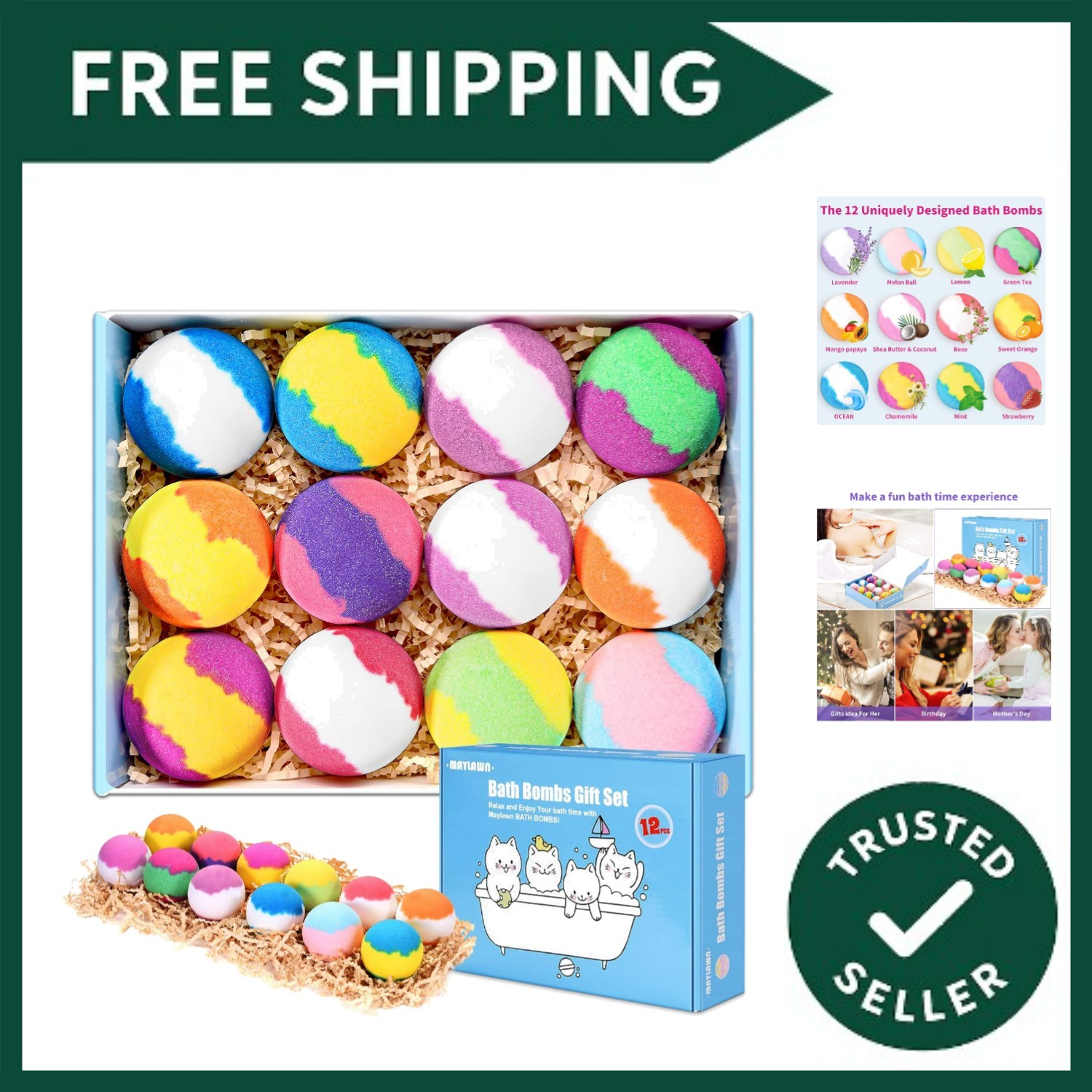 Bath Bombs Gift Set, 12pcs Handmade Fizzy Bubble Bath Bombs,  & Cruelty Free,...