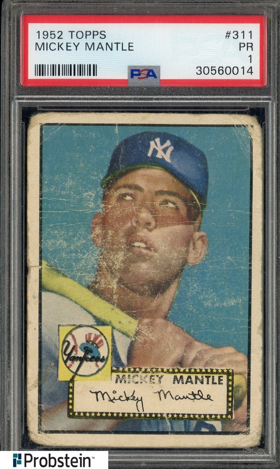 Original 1952 Topps #311 Mickey Mantle RC Rookie Yankees HOF PSA 1