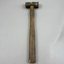 Vintage Brass Hammer Wooden Handle Primitive 13" Tool