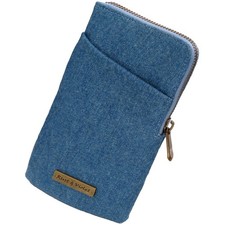 Double Eyeglass Case  Semi Soft Faux Leather Zipper Glasses Pouch - Chic Denim