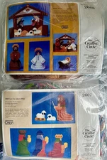 VTG CREATIVE CIRCLE Christmas Manger Nativity Plastic Canvas Needlepoint Kit Lot