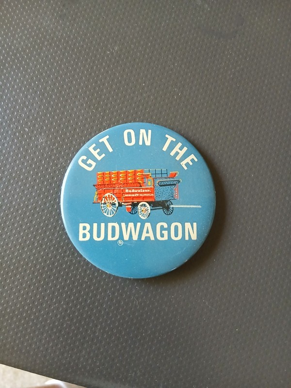 Vintage Budweiser Get On The Budwagon Pinback Button 1960s