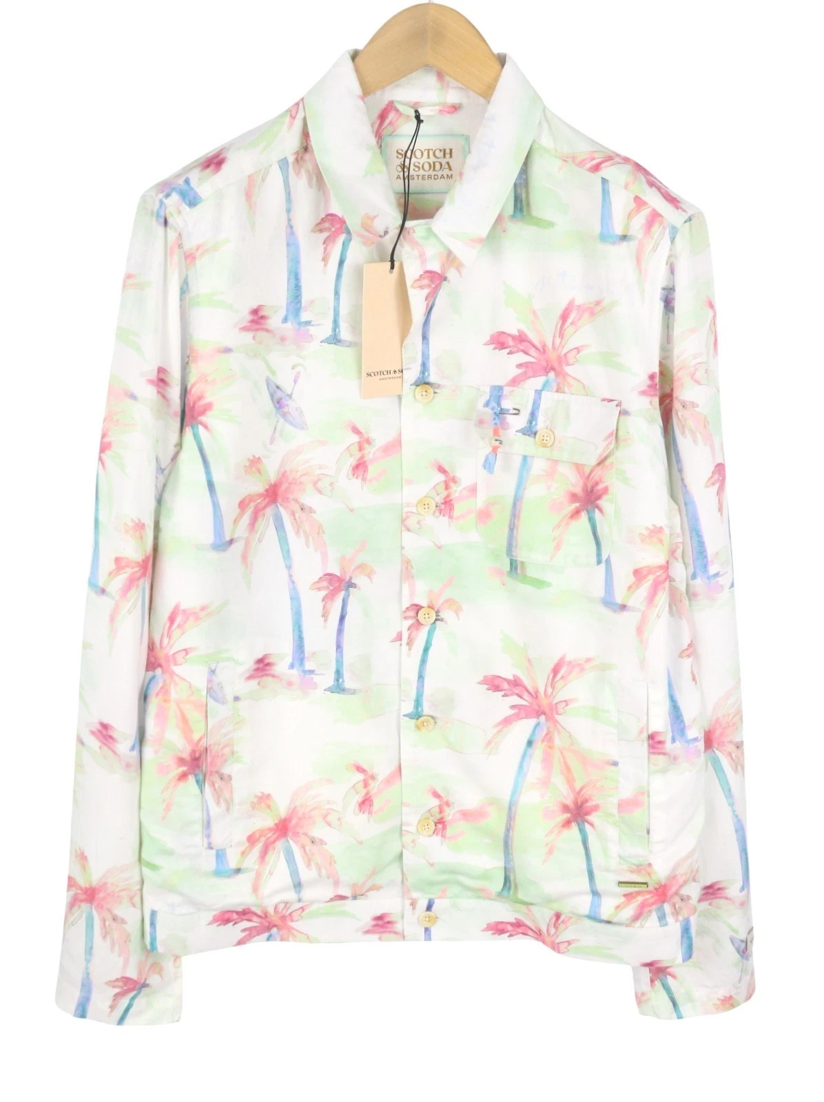 SCOTCH & SODA Men Jacket M Colourful Palm Hawaii Hemp Blend Button Up DDP image 2