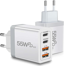 European USB C Charger 2 Pack, 55W 4-Port European Travel Plug Adapter