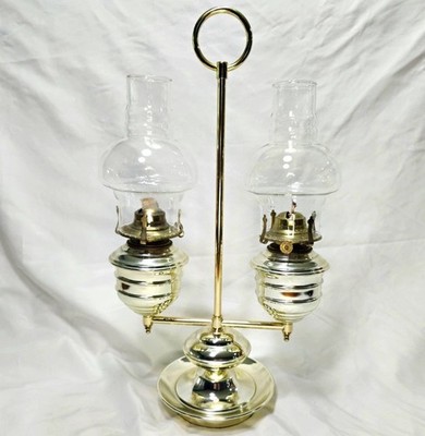 Eagle Vintage Brass 19 Inch Tall Double Burner  Oil Lamp Glass