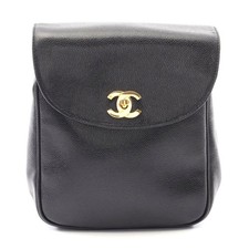 Chanel Leather Coco Mark Backpack Women Black One Size