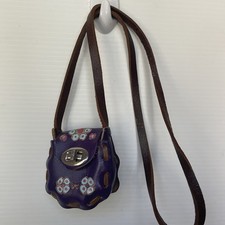 MEXICO Petite Child Mini Size Floral Tooled Leather Purse Purple with Pink Blue