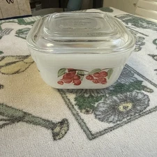 Vintage Fire King Fruit Design Refrigerator Dish with Lid 4"x4"x2"