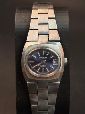 Vintage Dugena Geneve Automatik Uhr   70er Jahre   Blaues Zifferblatt   Läuft