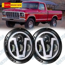 For 1953-1977 Ford F-100 F-250 F-350 Pickup Pair 7 Led Headlight Halo Drl Hilo