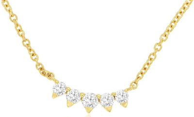 .21CT DIAMOND 14KT YELLOW GOLD 3D CLASSIC 5 STONE SHARED PRONG BAR LOVE NECKLACE