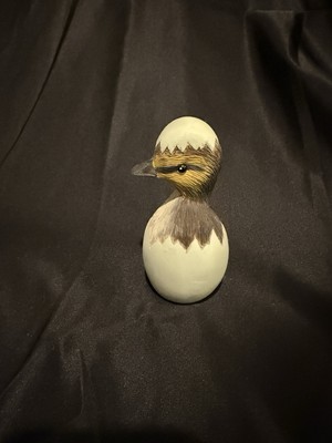 Vintage Wood Hand Carved Duck Hatching in Egg Figurine Unique