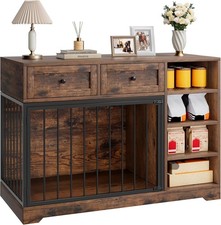47  Large Wooden Dog Cage Crate Furniture Dog Kennel Indoor 2 Drawers 4 Shelves