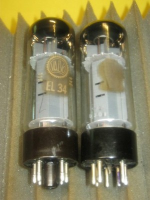 2 x EL34 Mullard / Valvo printed - O-Getter - welded plate - Xf2-code