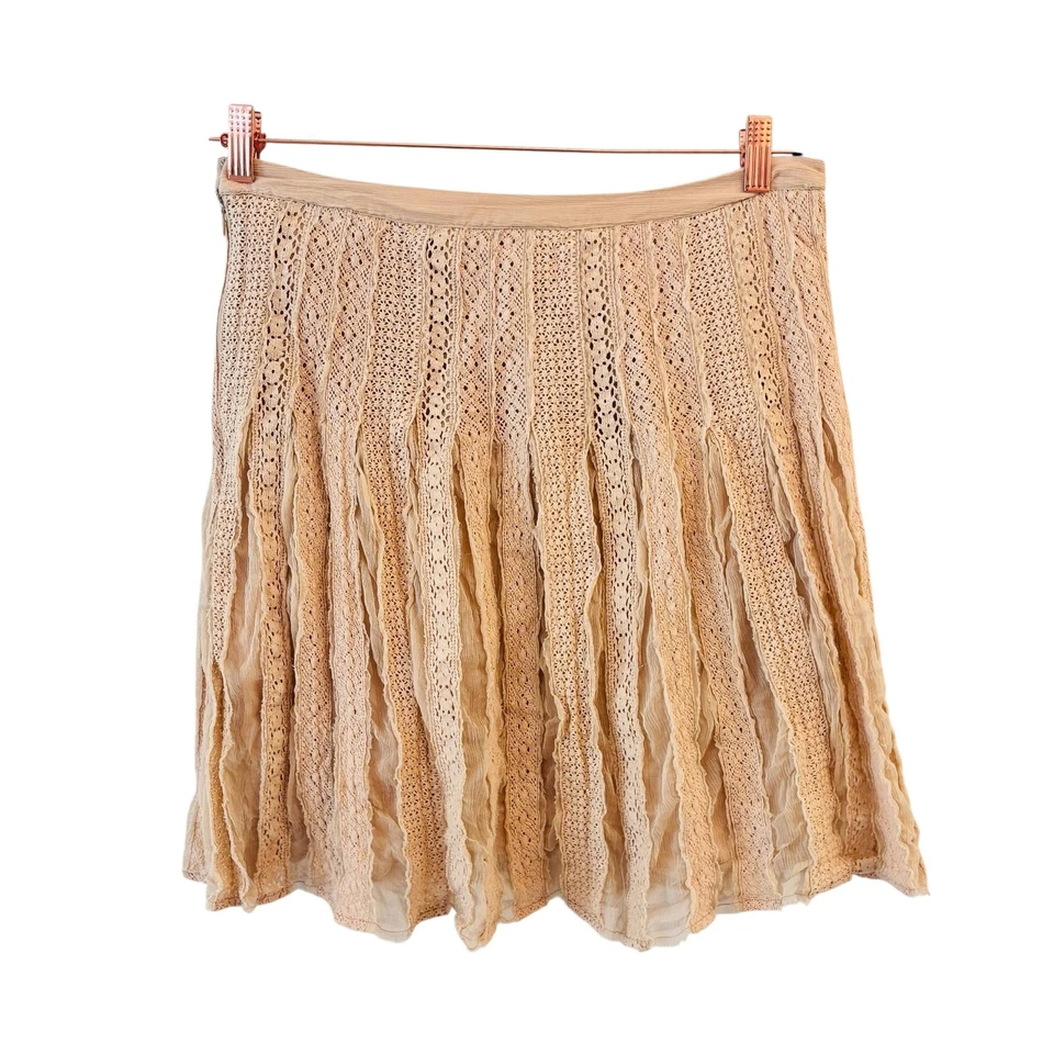 Vtg Anthropologie Odille Silk Lace Skirt Size 8 Boho Pleated Crochet Fairy Mini - Image 2 of 4
