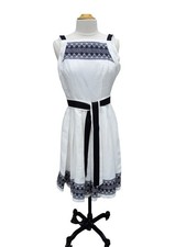 Carolina Herrera Belted Linen Sun Dress White with Black Lace size 4