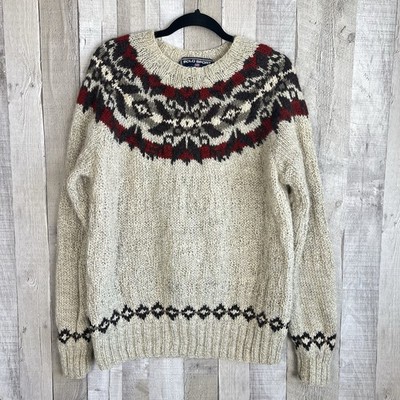 Vintage Ralph Lauren Polo Sport Sportsman Hand Knit Wool Sweater Large Nordic