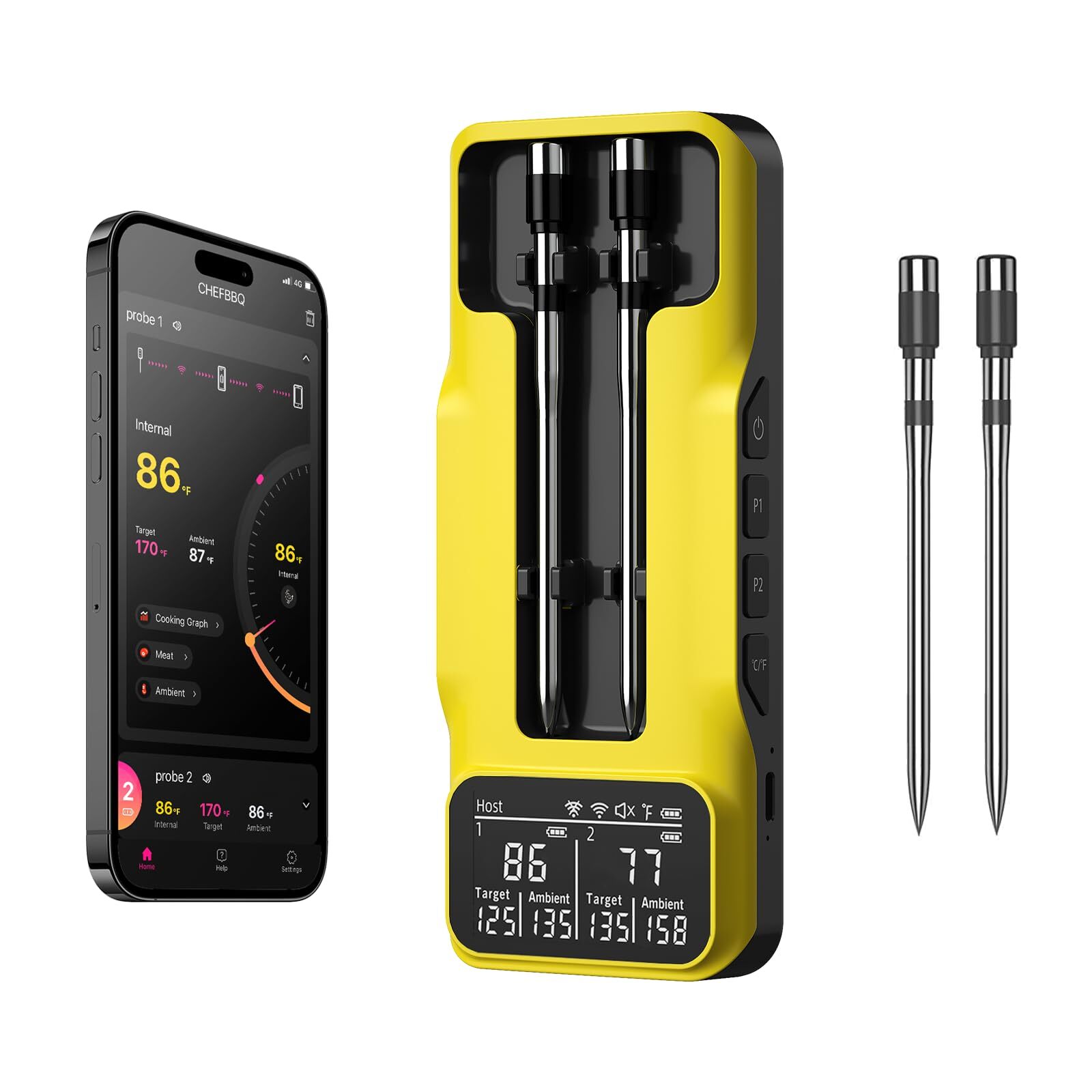 800FT Smart Wireless Meat Thermometer with Digital Meat Probe, Bluetooth Meat...