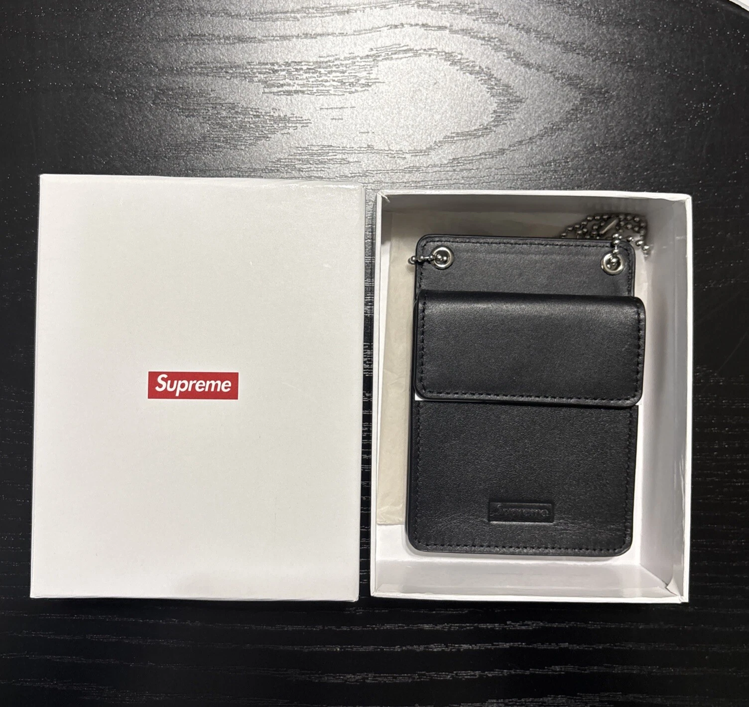 Supreme Leather ID Holder noir FW18 neuf cuir noir ID Holder Supreme