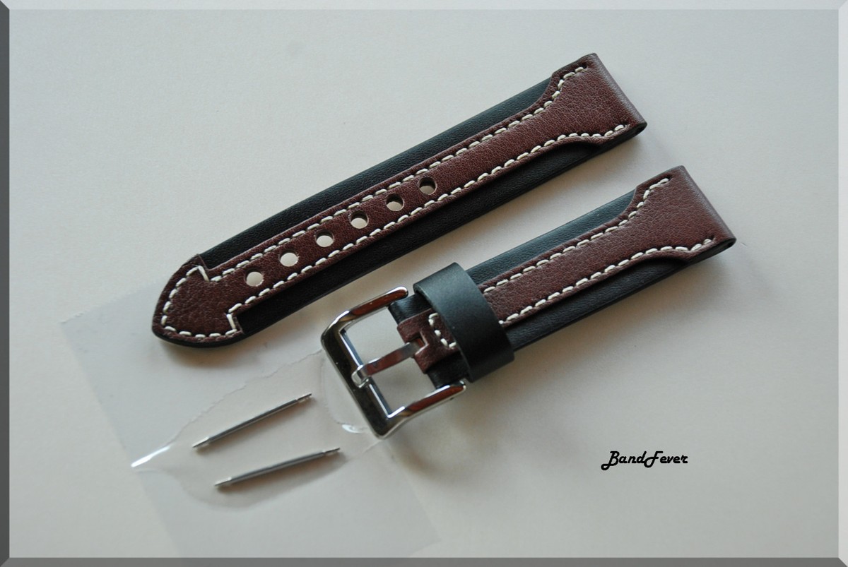 22MM Black Brown Arrow Genuine CALF SOFT Leather Watch Band 22MM Black Brown Arrow Genuine CALF SOFT Leather Watch Band