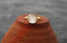 Natural White Moonstone Ring 925 Sterling Silver Cushion Gemstone Ring For Women
