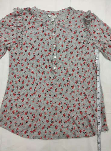 Lucky Brand Damen Top Small Petitie grau Blumenmuster Rüschen Henley Langarm - Bild 8 von 12