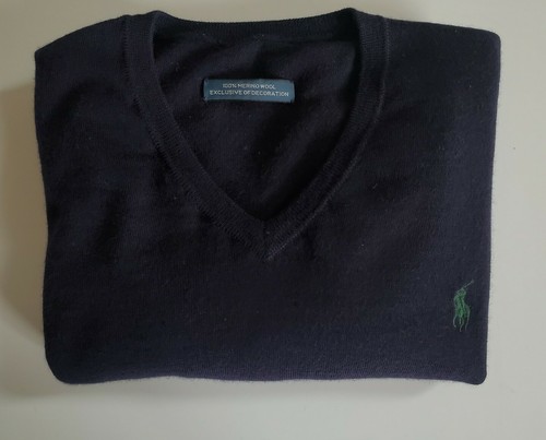 Mens Polo Ralph Lauren 100% Merino Wool V-Neck Sweater Small Blue A37* - Picture 1 of 7