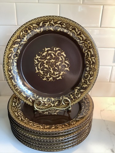 9-Franciscan Earthenware 10 3/4" Dinner Plates In The Jamoca Pattern, USA - Picture 3 of 18