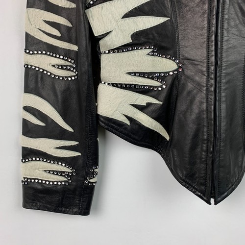 Kippys Jacket Black Lamb Leather/White Cowhide Rhinestone Design Zip Lined Sz 6 - Picture 6 of 13