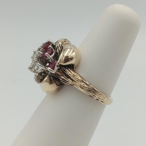 Designer HL Mfg 14K Yellow Gold Round Diamond & Ruby Knot Cocktail Ring Size 4.5 - Picture 4 of 12
