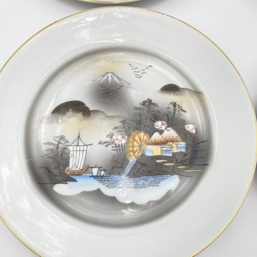 Vintage KUTANI japonés pintado a mano Mt. Juego de 6 platos de desierto de ensalada escena FUJI - Imagen 16 de 17