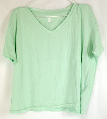 Ever.Me T-Shirt Damen Oberteil Shirt Sommer Basic Stretch V-Ausschnitt L Grün