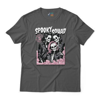 Spooky Squad Ladies Halloween T-Shirt - Skull and Ghost Graphic Tee