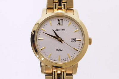 Ladies Seiko SUR814 Gold Tone Stainless Steel Silver Dial Quartz