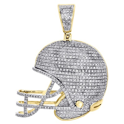 10K Yellow Gold Fn Lab Created Diamond Football Pendant 1.50'' Sports Pave Charm
