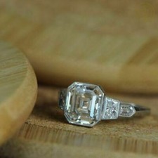 Art Deco 2.80 Carat Vintage White Asscher CZ Engagement 925 Sterling Silver Ring