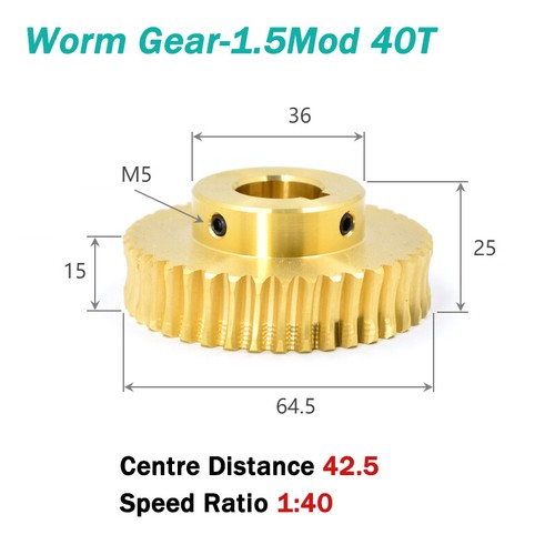 1.5 Module Gear 20T-40T Teeth Brass Worm Gear Wheel & A B C L Worm Gear Shaft - Picture 16 of 20