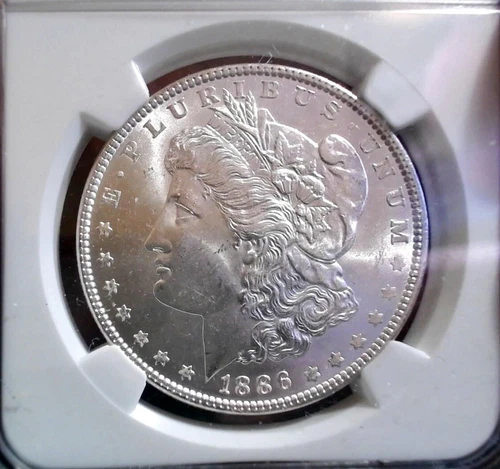 BEAUTIFUL, "1886", "NGC", MS-64", MORGAN DOLLAR, REFLECTIVE SURFACES.