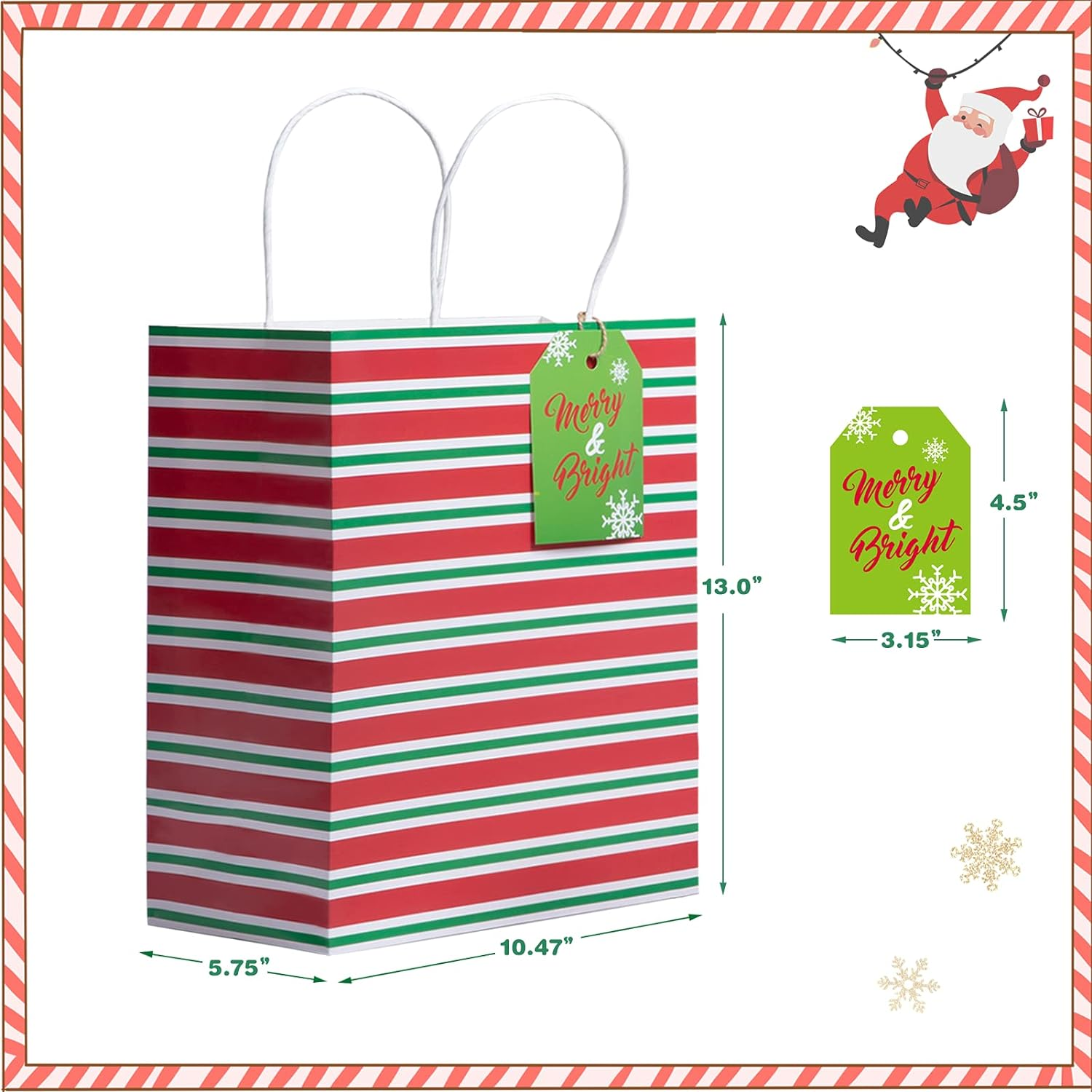 13" Large Christmas Gift Bags, 8PCS Holiday Gift Bags Bulk with Handle