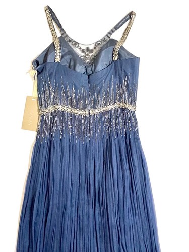 Mignon Dress VM570 Carbon Blue 100% Silk Grecian Beaded Crystals Gown NWT - Picture 12 of 17