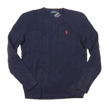 Polo Ralph Lauren Men's Blue Cable Knit Wool Cashmere Pullover Sweater