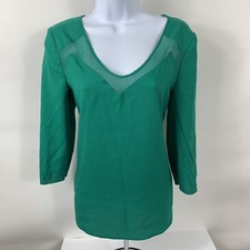 Express Shirt Women's Size Small 3/4 Sleeve Sheer Cut Outs Green Casual Dress