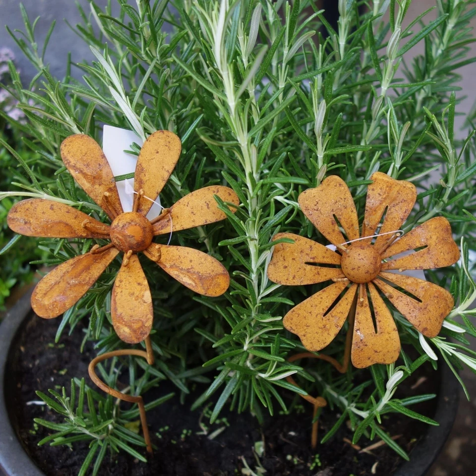 Blumenstecker 2er SET Rost Gartenstecker Garten Balkon Terrasse Blumen - H 29 cm