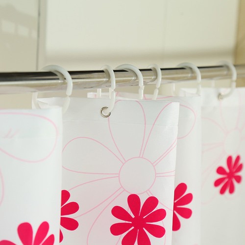 Flower Fabric Waterproof Bathroom Polyester Floral Shower Curtain With Hooks - Picture 8 of 16